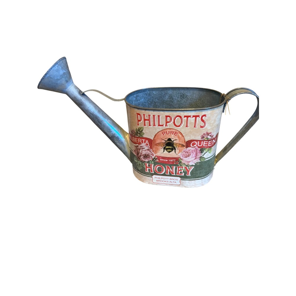 Philpotts Honey Galvanized Metal Decorative Watering Can Vintage Bee Farmhouse